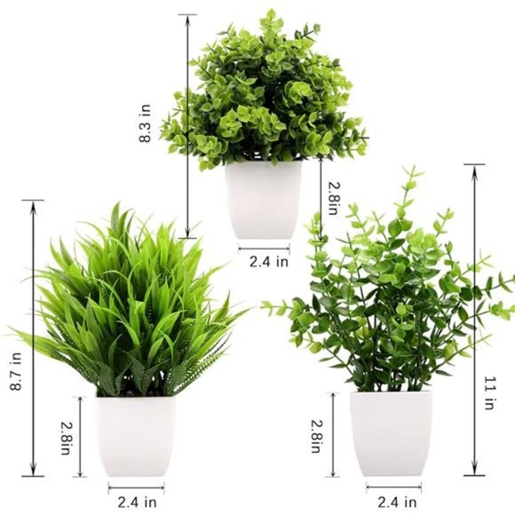 3Pack Mini Fake Plants in Pots Artificial Plastic Eucalyptus Plant Faux Plants - Picture 3 of 6